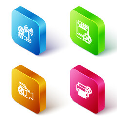 Wall Mural - Set Isometric line Router wi-fi service, Oven, Video camera and Printer icon. Vector