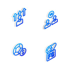 Sticker - Set Isometric line Football or soccer player, , Soccer football and Fan club icon. Vector