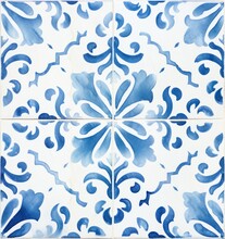 A Blue Tile Pattern Of Watercolor Tiles