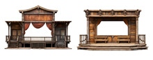 Two Set Of Wooden Stage Show Or Log Cabin  Png Isolated On Transparent Background .