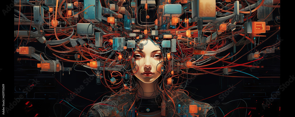 Computer Tf Human Young female humanoid head is connected to a super computer ...
