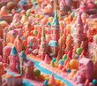 Sweet city made of candies, lollipops and sugar
