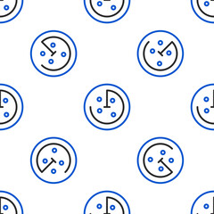 Sticker - Line Radar with targets on monitor in searching icon isolated seamless pattern on white background. Search system. Navy sonar. Colorful outline concept. Vector