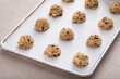 © fahrwasser - Chocolate chip cookie dough scoopes on a cookie sheet ready to be baked