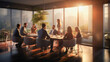 © ANEK - soft blurred focus picture of business teamwork brainstorming in modern office workspace at central business district.