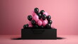Luxury dark background with black and pink balloons. Generative AI.