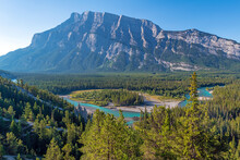Bow River Landscape With Hoodoo Rock Formation, Banff National Park, Alberta, Canada.