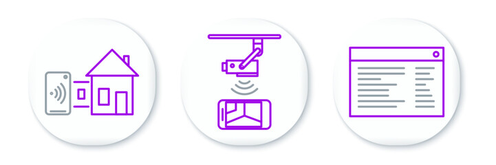 Sticker - Set line Software, web developer programming code, Smart home and Wireless Controlling CCTV security camera icon. Vector