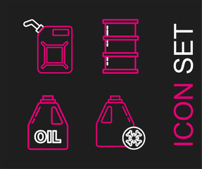 Sticker - Set line Antifreeze canister, Canister for motor machine oil, Barrel and gasoline icon. Vector