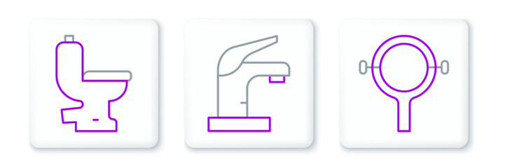 Canvas Print - Set line Filter wrench, Toilet bowl and Water tap icon. Vector