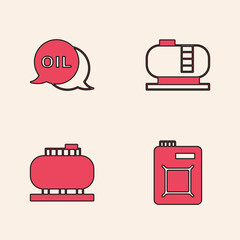 Sticker - Set Canister for motor oil, Word, Oil tank storage and icon. Vector