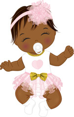Wall Mural - Vector Cute Little African American Baby Girl