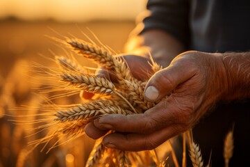 Wheat in the hands of a farmer. Grain deal concept. Hunger and food security of the world.