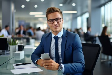 Portrait of employee in the office. Male businessman at work