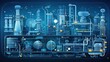 © EAStevens - AI-generated illustration of a stylized complex refinery system, at night. MidJourney.