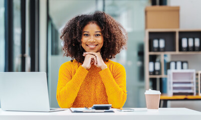 Wall Mural - Pretty african american MBA programmes study knowledge of theories, techniques to formulate creative business ideas, graduate-level business management degree, focus on leadership, managerial skills.