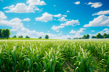 Gardening. Corn field and blue skies