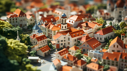 Poster - a close up of a small town with a church and a clock tower Generative AI