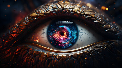 Wall Mural - there is a close up of a human eye with a galaxy in the background generative ai