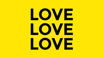 Wall Mural - Love letters video animation. Love the kinetic text animated on the black and yellow screen. Animated text.