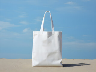 Wall Mural - White blank tote bag for mockup template. Design tote bag mock-up, print presentation mock-up. AI generated.