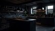 © IC Production - Dark kitchen interior design. Created with Generative AI technology.