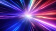 A 3D render of a rainbow-colored hyperspace tunnel, showcasing vibrant lights and laser beams. The abstract geometric lines and cosmic illumination evoke a sense of futuristic speed and energy
