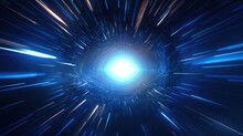 A 3D Render Of An Irregularly Shaped Hyperspace Tunnel, Radiating Energy And Light. Bright Stars Illuminate The Blue Explosion, Creating A Futuristic Concept Of Contorted Space