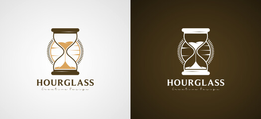 Classic hourglass symbol logo vector illustration design with sun background