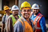 Fototapeta Nowy Jork - group of cheerful professional construction manager and workers