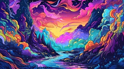 Wall Mural - Magical landscape with colorful river. Fantasy concept , Illustration painting.