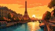 Iconic sights of Paris, Eiffel Tower. Fantasy concept , Illustration painting.
