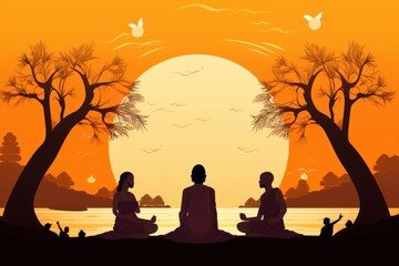 Wall Mural - illustration of Happy Buddha Purnima social media story feed mockup template, Generative AI