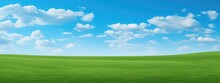 Green Grass Field Agains The Blue Cloud Sky, Generative AI