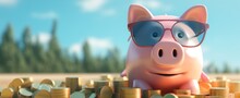 Piggy Bank With Glasses Saving Money And Study Abroad Concept, Generative AI
