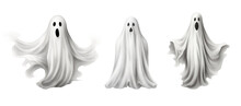 Set Of White Realistic Ghosts, Png, Isolated On A Transparent Background Generative AI.