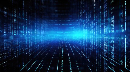 Illustration of Technology background of binary code flying through a vortex.