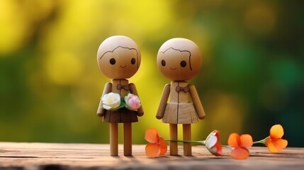 Illustration of wooden couple romantic moment , Generative AI