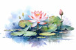 Watercolor lotus with beautiful flowers for background