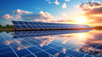 Wall Mural - solar panels on the roof with beautiful blue sky 