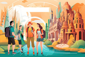 Wall Mural - Tour guides lead travelers on memorable journeys, sharing cultural insights, historical facts, and local stories. Generated with AI