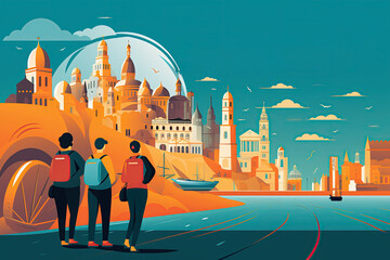 Wall Mural - tour guides lead travelers on memorable journeys, sharing cultural insights, historical facts, and l