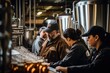 Amidst the lively ambiance of a brewery, employees passionately craft beer. Generated with AI
