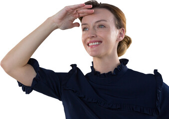 Poster - Digital png photo of caucasian woman looking away on transparent background