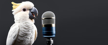 Parrot Talking On Podcast Microphone