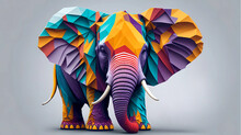 Elephant With Mosaic Color Art Illustration, Generative Ai Art