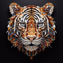  A tiger head made of beautiful gemstones. Wildlife Animals. Decorations. Illustration, Generative AI.