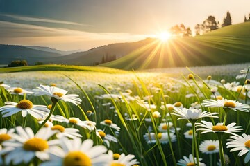 Poster - meadow with flowers generated ai