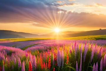 Sticker - lavender field at sunset generated ai