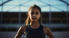 Teen Girl Before Running Race At Track